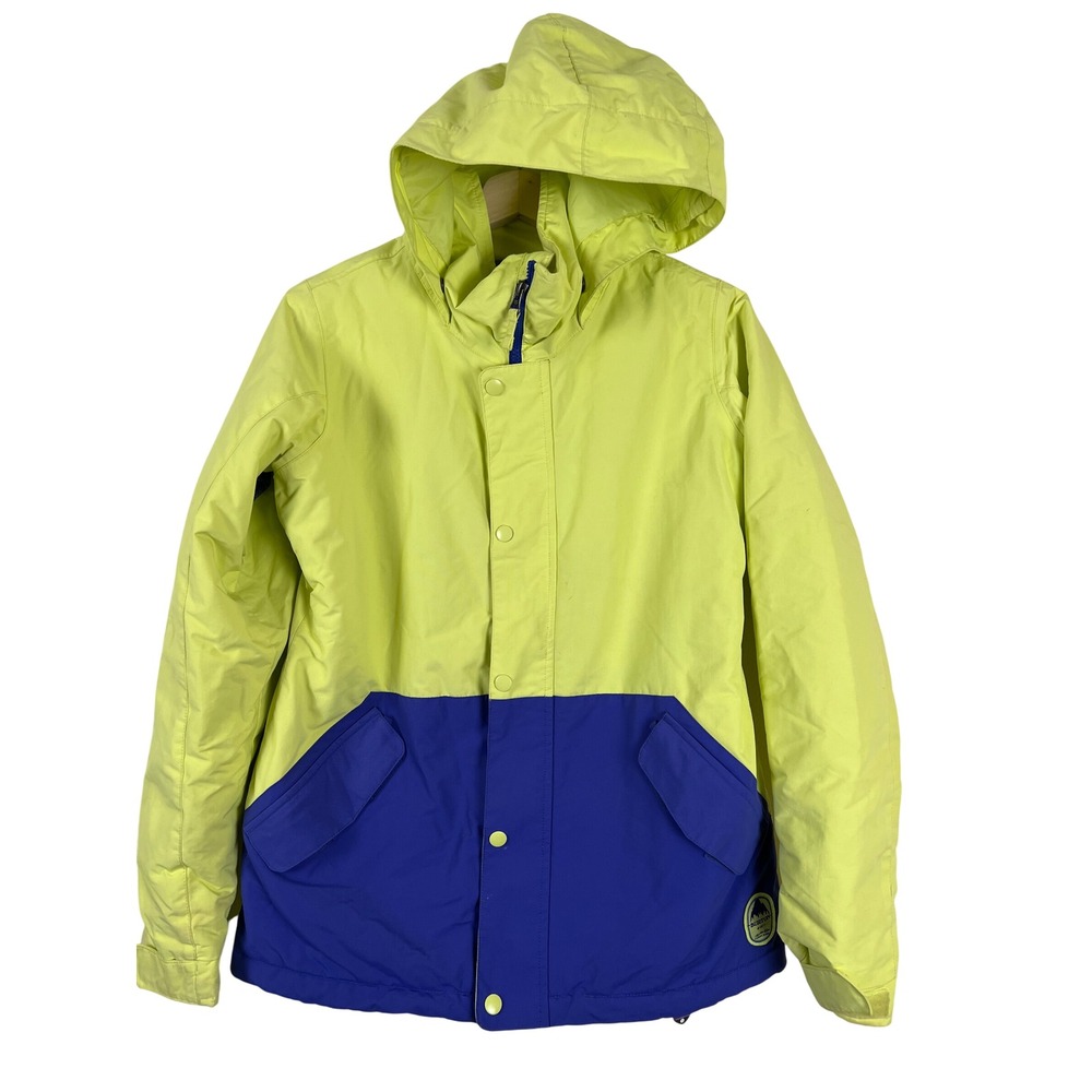Burton Girls Ski Snowboard Jacket Hooded Neon Yellow Blue Size XL